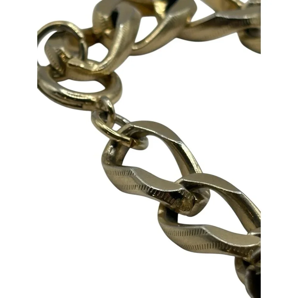 Coro Pegasus Blank Gold Tone Square Charm On Germany Chain Link Bracelet MCM VTG